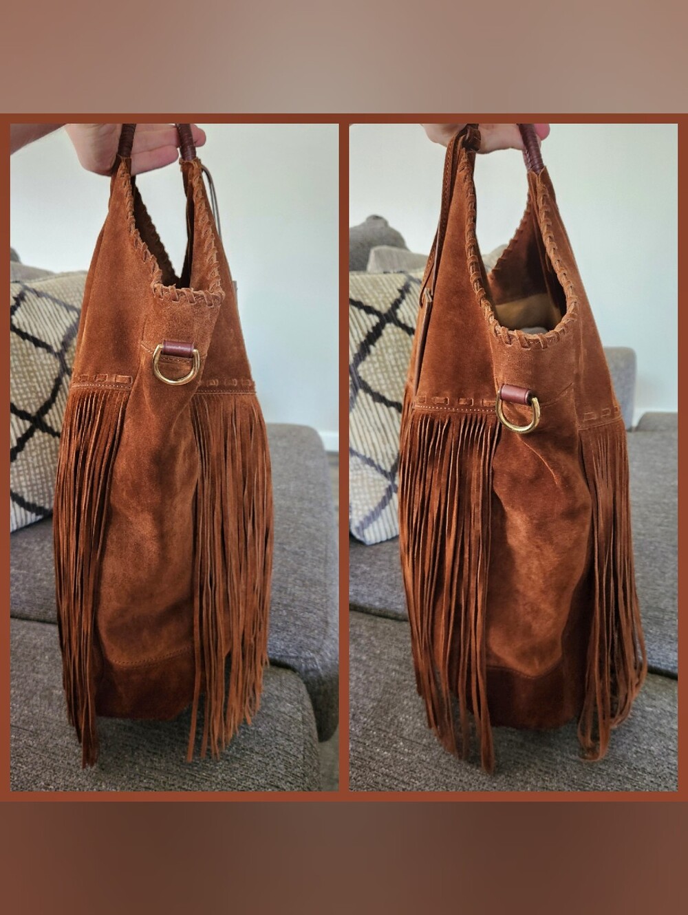 🔴SOLD🔴🐎RARE Ralph Lauren🐎 - Brown Suede Fringe Hobo Bag w/Crossbody Strap - Picture 5 of 15